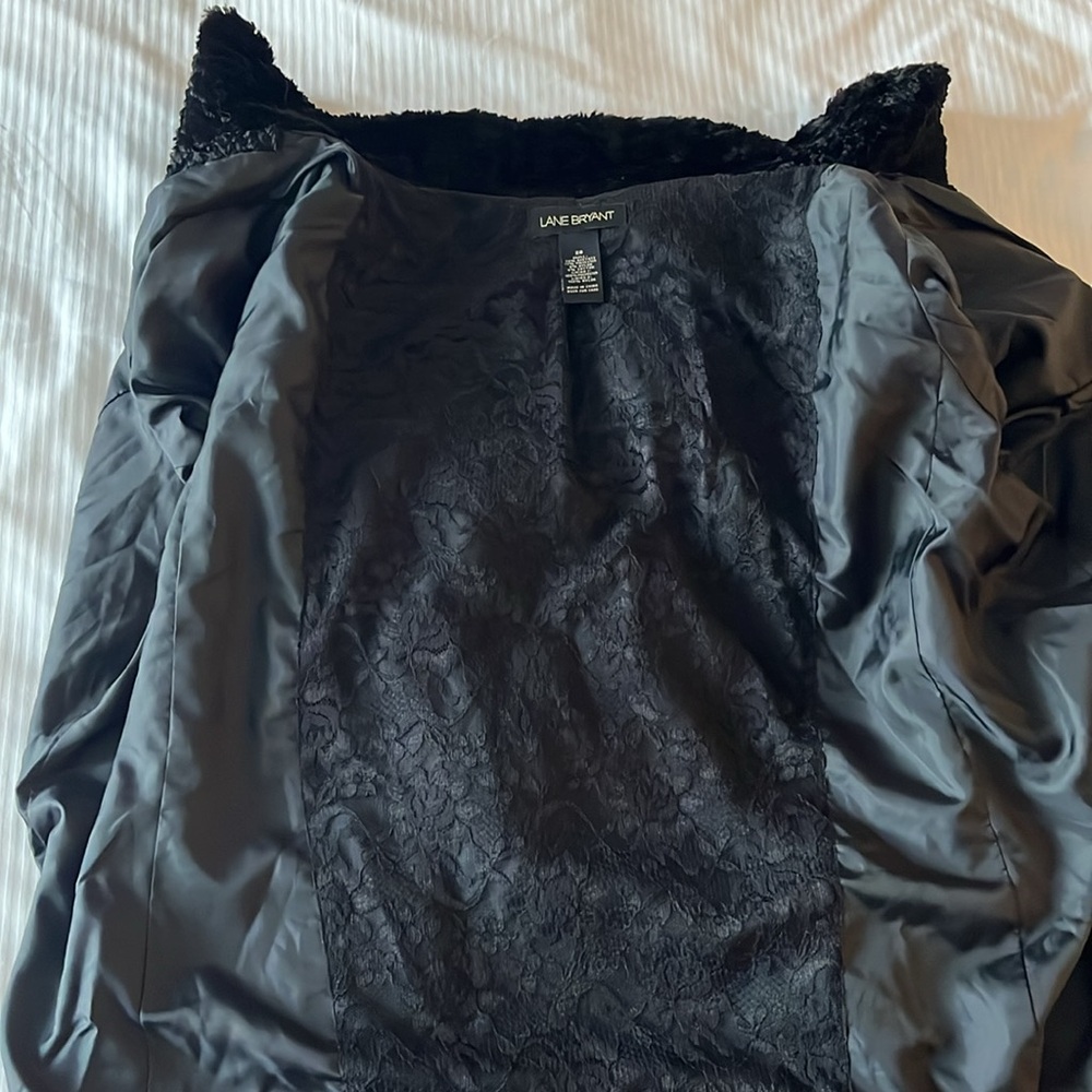 Elegant Lane Bryant Faux Sheep Fur Jacket Black 3/4 Sleeves Size 28 - Picture 5 of 15